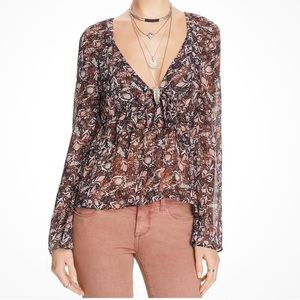 Free People Women's Uptown Floral Printed Bell all V-Neck Blouse M - New w tags